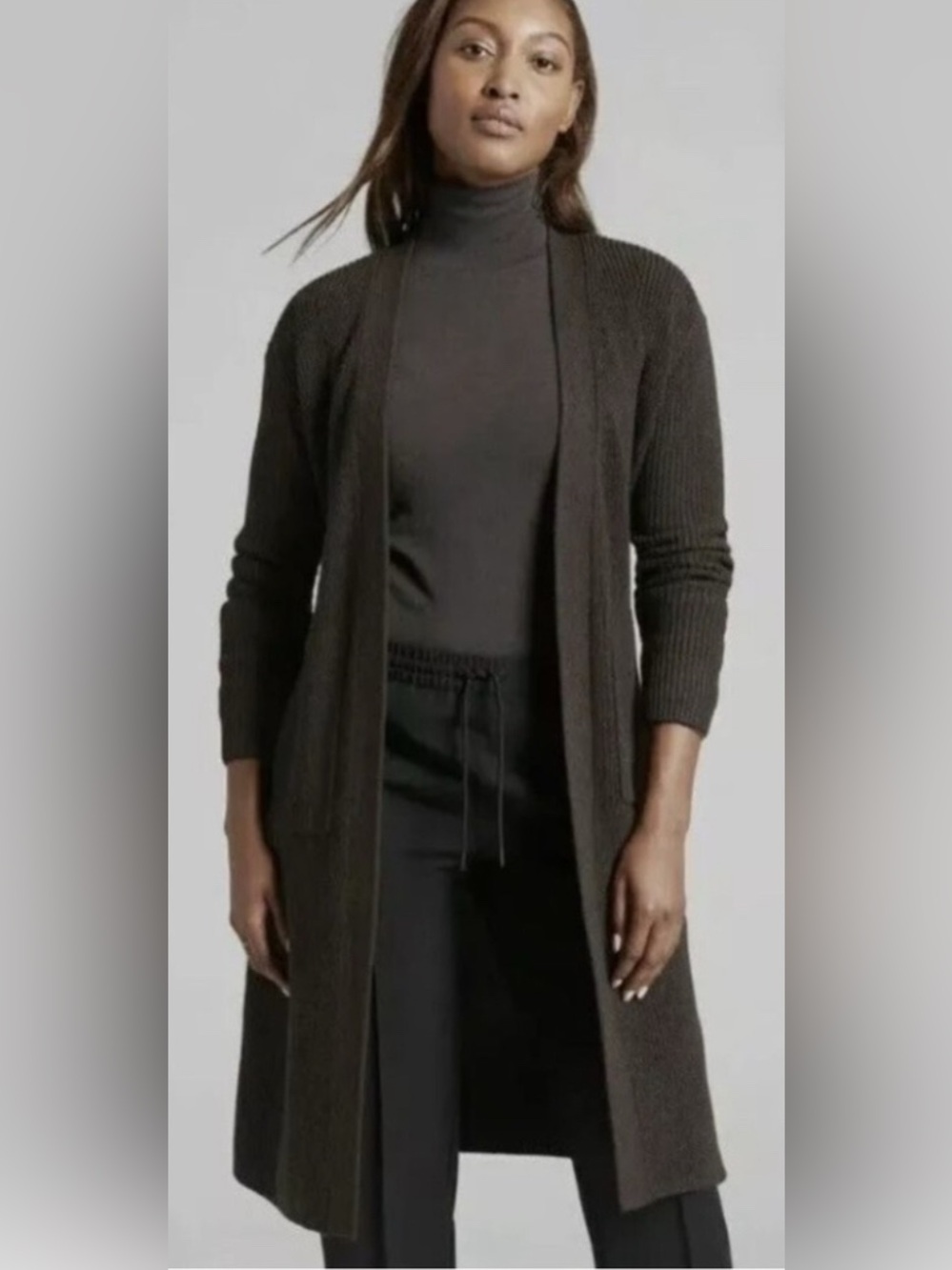 Athleta Long Wrap Women's Cozy Cardigan Sweater - Dark Brown,Sz Large